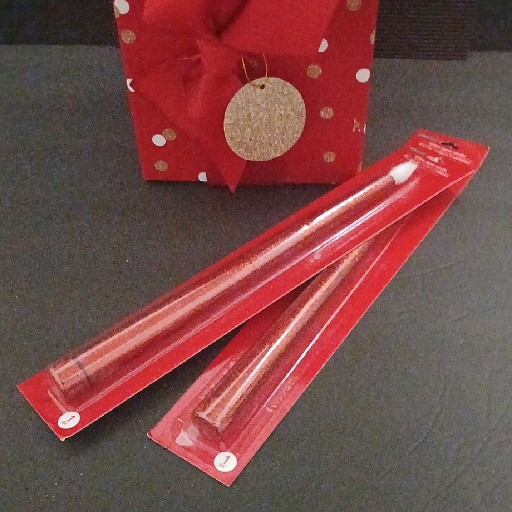 Luminessence Red Taper Glitter Candles Set NEW